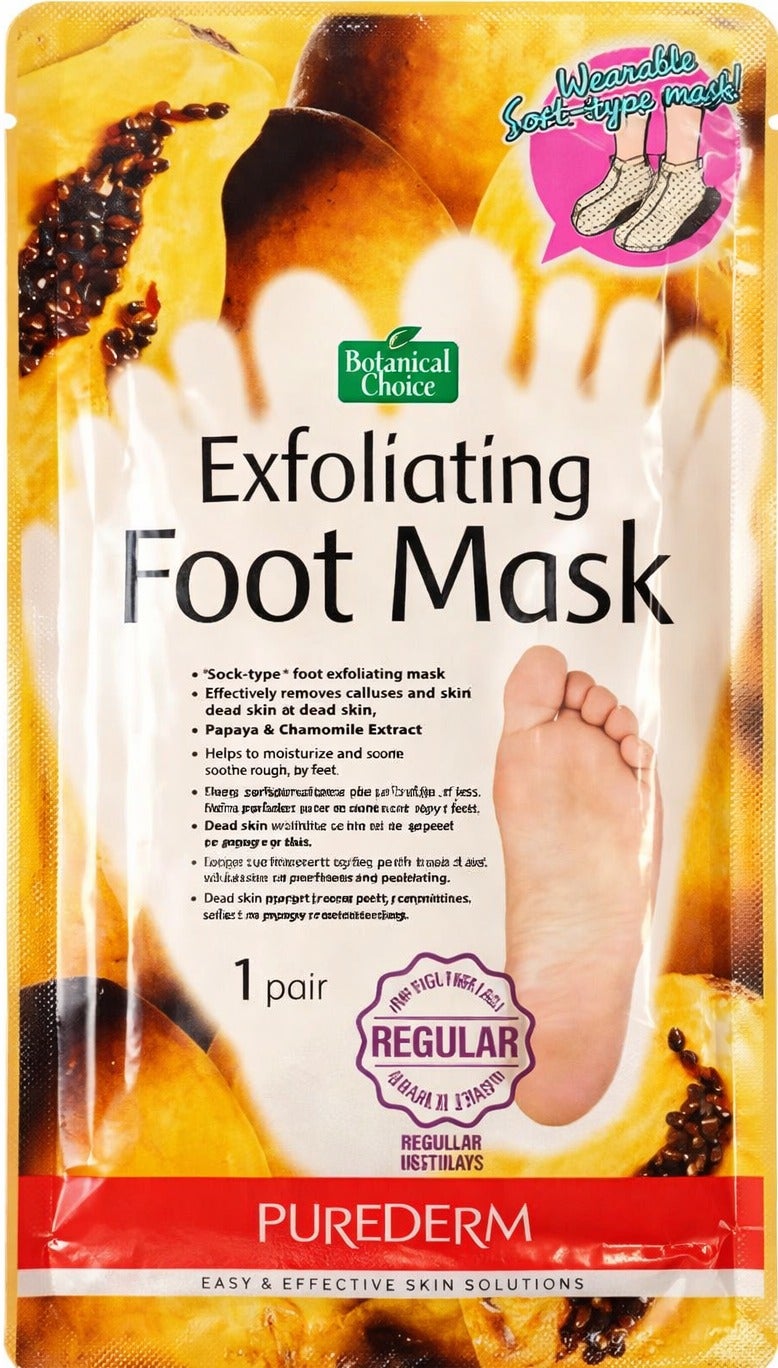 Purederm Exfoliating Foot Mask Botanical Choice – Peeling Socks for Dead Skin Removal with Papaya & Chamomile Extract | Baby Soft Feet | 1 Pair - Image 1